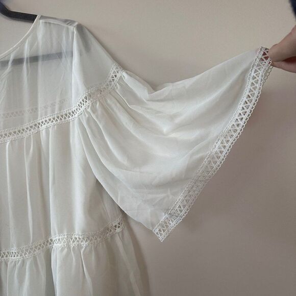 White Flowy Tiered Sheer Layered Bohemian Top M - Picture 7 of 11